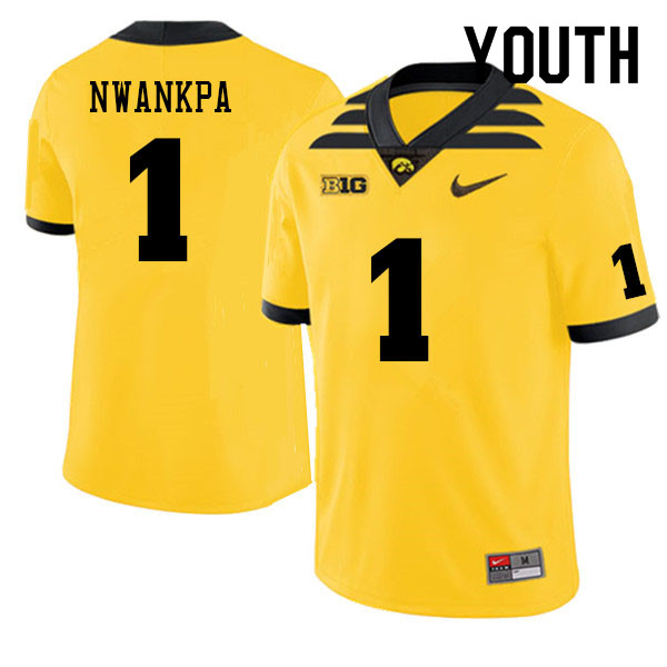 Youth #1 Xavier Nwankpa Iowa Hawkeyes College Football Jerseys Sale-Gold